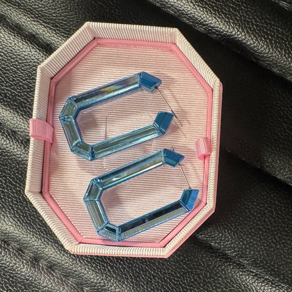 Swarovski Lucent hoop earrings Octagon shape, large, Blue